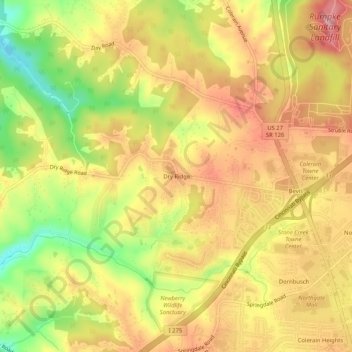Mappa topografica Dry Ridge, altitudine, rilievo