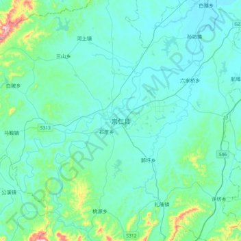 Mappa topografica 崇仁县, altitudine, rilievo