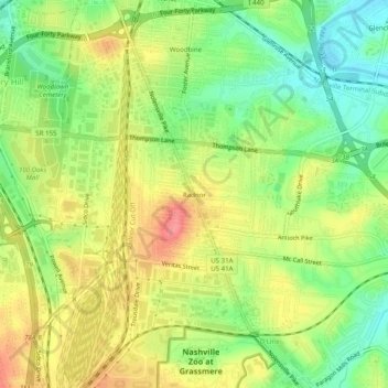 Mappa topografica Radnor, altitudine, rilievo