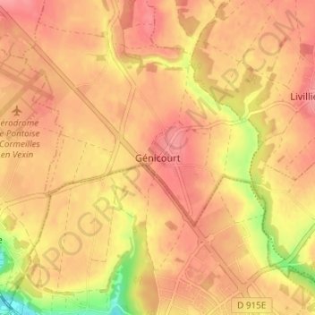 Mappa topografica Génicourt, altitudine, rilievo