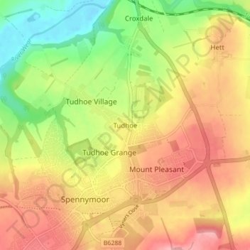 Mappa topografica Tudhoe, altitudine, rilievo
