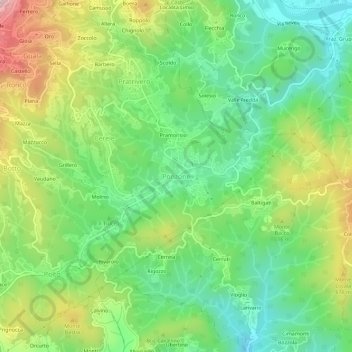 Mappa topografica Ponzone, altitudine, rilievo