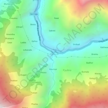 Mappa topografica Gehra, altitudine, rilievo