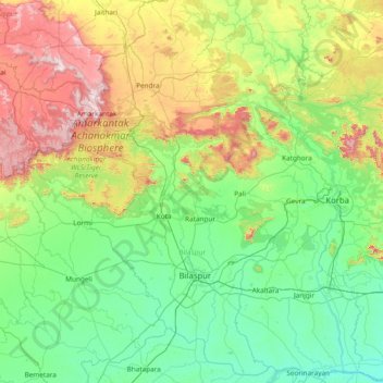 Mappa topografica Bilāspur, altitudine, rilievo