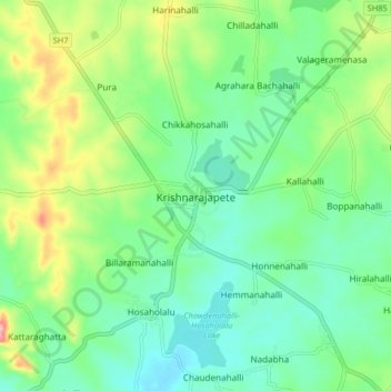 Mappa topografica Krishnarajapete, altitudine, rilievo
