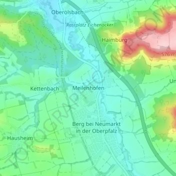 Mappa topografica Meilenhofen, altitudine, rilievo