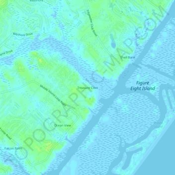 Mappa topografica Treasure Cove, altitudine, rilievo