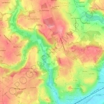 Mappa topografica Le Favier, altitudine, rilievo