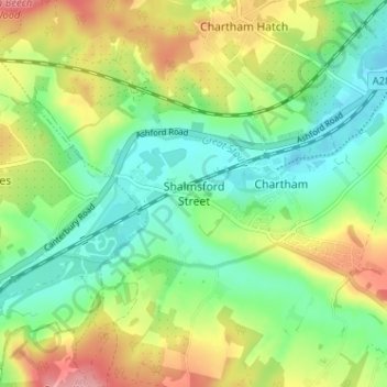Mappa topografica Shalmsford Street, altitudine, rilievo