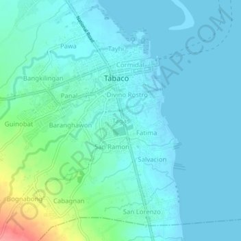 Mappa topografica Tagas, altitudine, rilievo