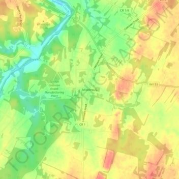 Mappa topografica Middleway, altitudine, rilievo