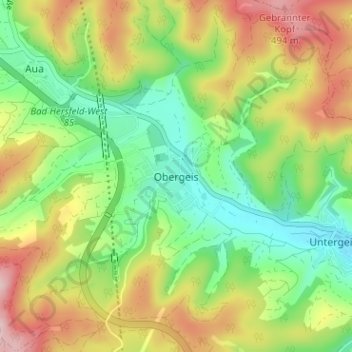 Mappa topografica Obergeis, altitudine, rilievo