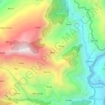 Mappa topografica Waret, altitudine, rilievo