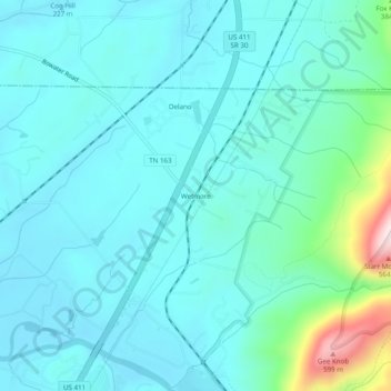 Mappa topografica Wetmore, altitudine, rilievo