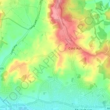 Mappa topografica Ashmore Green, altitudine, rilievo