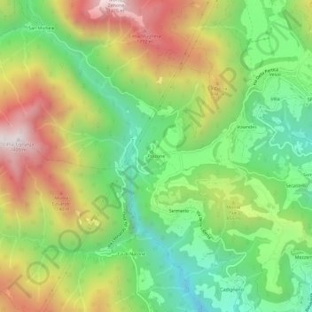 Mappa topografica Polzone, altitudine, rilievo