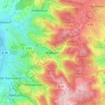 Mappa topografica Wallbach, altitudine, rilievo