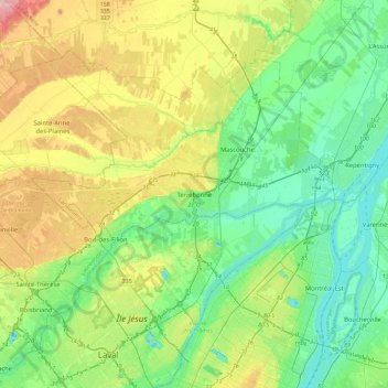 Mappa topografica Terrebonne, altitudine, rilievo