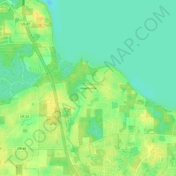 Mappa topografica Hawthorne, altitudine, rilievo
