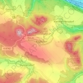 Mappa topografica Papstdorf, altitudine, rilievo