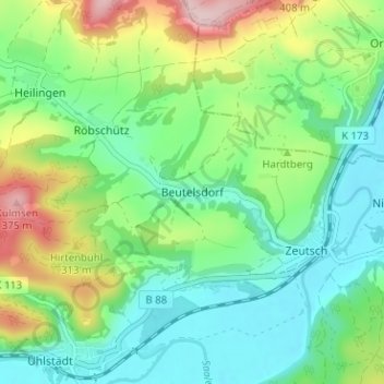 Mappa topografica Beutelsdorf, altitudine, rilievo