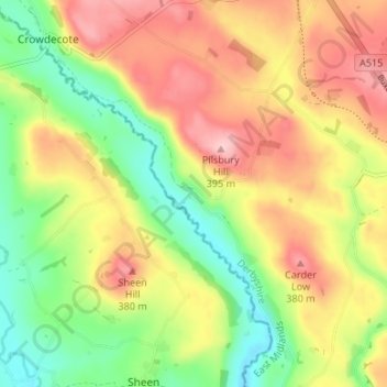 Mappa topografica Pilsbury, altitudine, rilievo