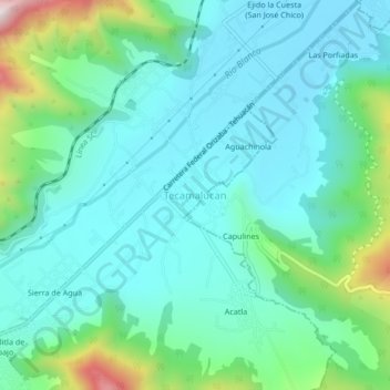 Mappa topografica Tecamalucan, altitudine, rilievo
