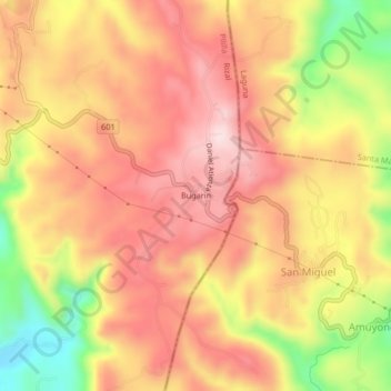 Mappa topografica Bugarin, altitudine, rilievo