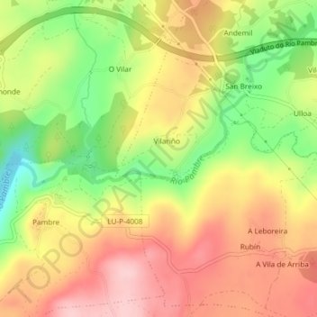 Mappa topografica O Carballal, altitudine, rilievo