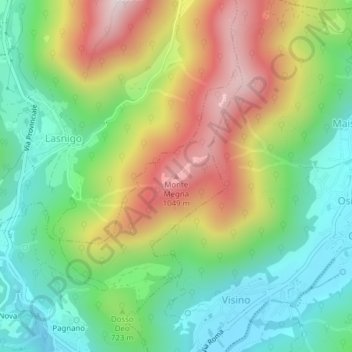 Mappa topografica Monte Megna, altitudine, rilievo