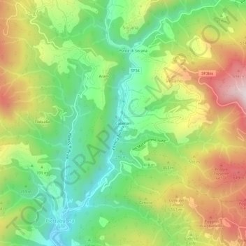 Mappa topografica Calamari, altitudine, rilievo