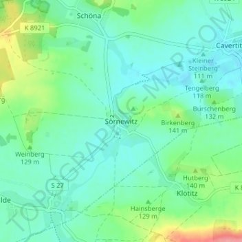 Mappa topografica Sörnewitz, altitudine, rilievo