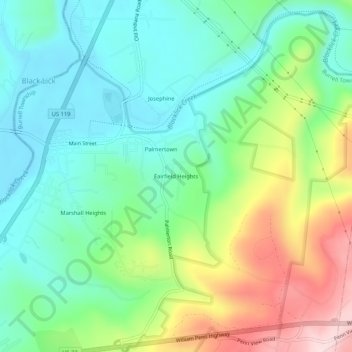 Mappa topografica Fairfield Heights, altitudine, rilievo