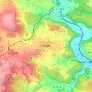 Mappa topografica Reutti, altitudine, rilievo