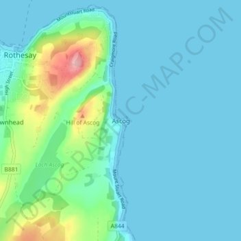 Mappa topografica Ascog, altitudine, rilievo