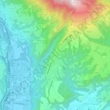 Mappa topografica Tignes, altitudine, rilievo