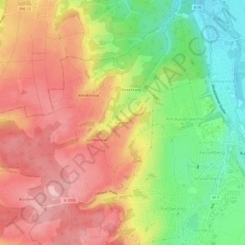 Mappa topografica Gutwillen, altitudine, rilievo