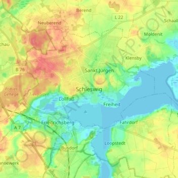 Mappa topografica Schleswig, altitudine, rilievo