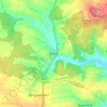 Mappa topografica Itzing, altitudine, rilievo