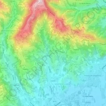 Mappa topografica Molvena, altitudine, rilievo
