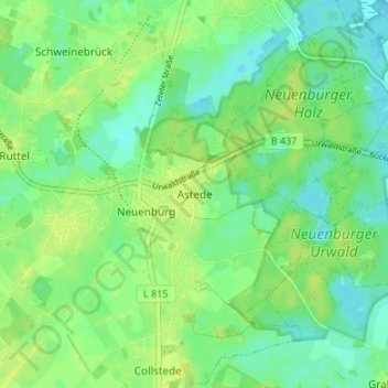 Mappa topografica Astede, altitudine, rilievo