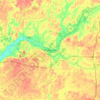 Mappa topografica Battle Creek, altitudine, rilievo