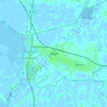Mappa topografica Velde, altitudine, rilievo