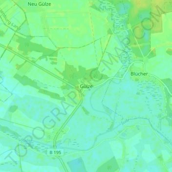 Mappa topografica Gülze, altitudine, rilievo