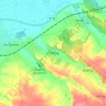 Mappa topografica Ortlfing, altitudine, rilievo