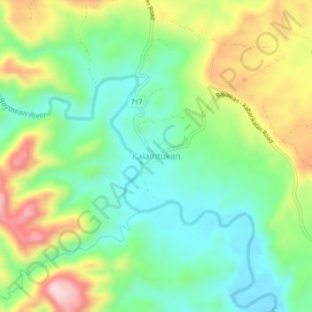 Mappa topografica Kalamtukan, altitudine, rilievo
