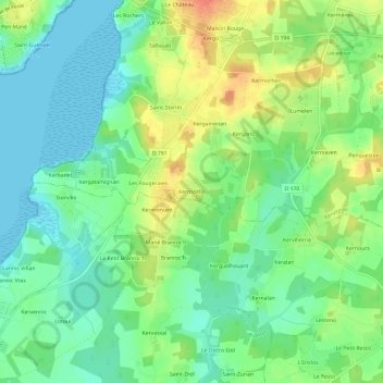 Mappa topografica Kermoëllo, altitudine, rilievo