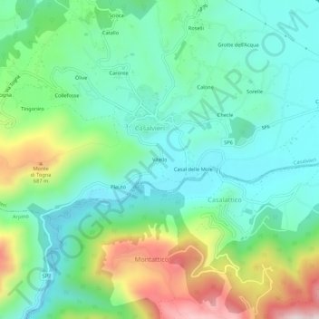 Mappa topografica Vitello, altitudine, rilievo