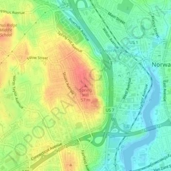 Mappa topografica Spring Hill, altitudine, rilievo