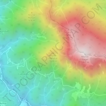 Mappa topografica Monte Penotiat, altitudine, rilievo